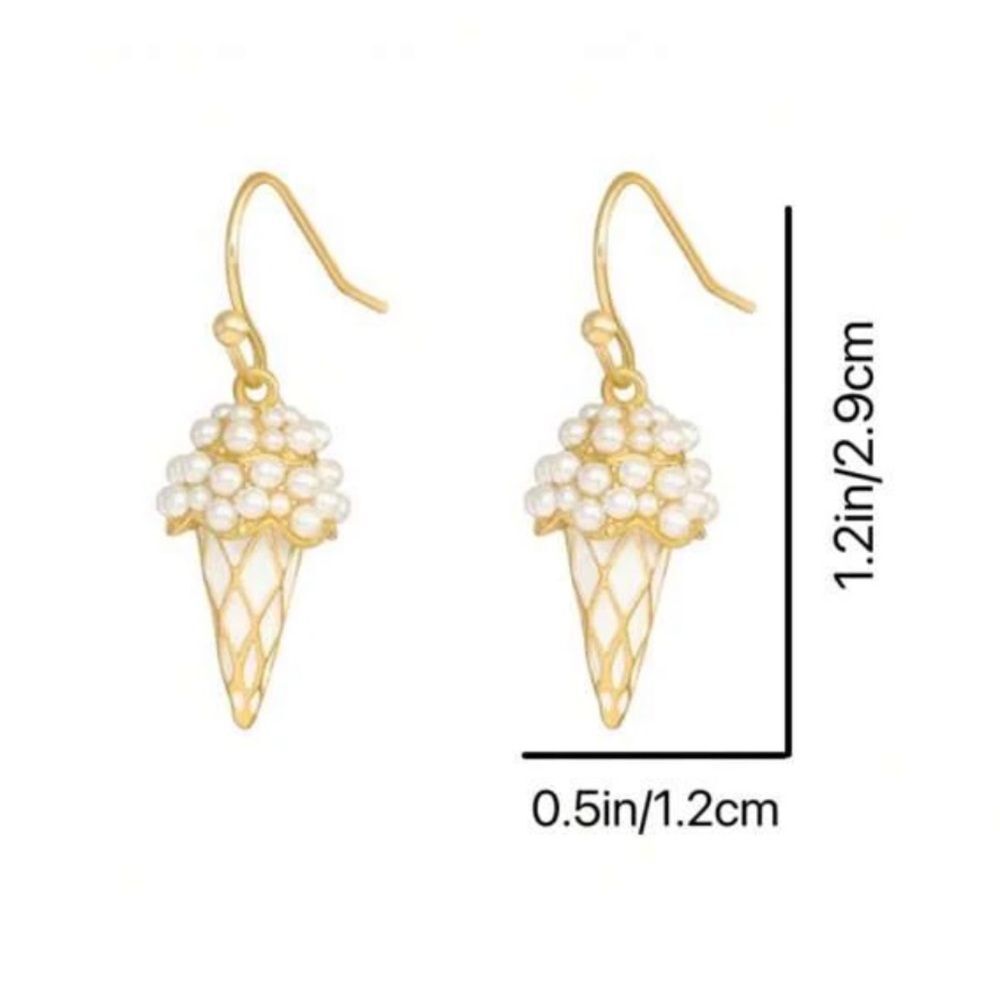 Elegant Gold Pearl‎ Ice Cream Cone Earrings - Picture 4 of 10